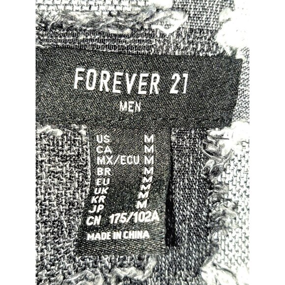 Forever 21 Mens M Textured Plaid Button Down Shirt Black/White Frayed Grunge - Picture 4 of 6